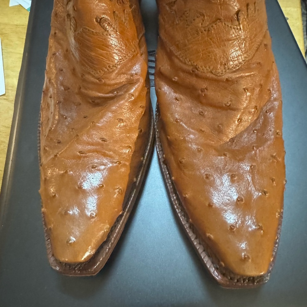 Lucchese ostrich Brown Leather Cowboy Boots - Picture 3 of 16